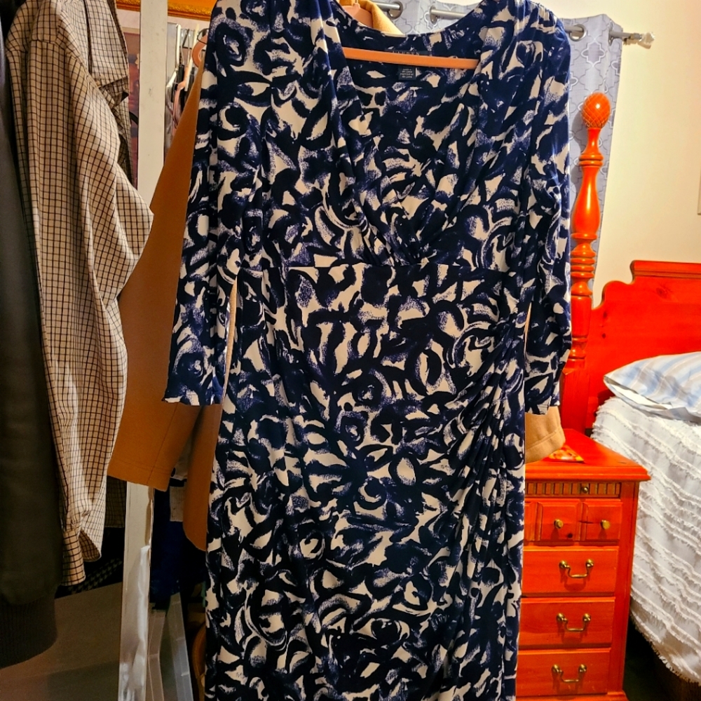 Ralph Lauren Double RL Navy and White Long Sleeve Dress